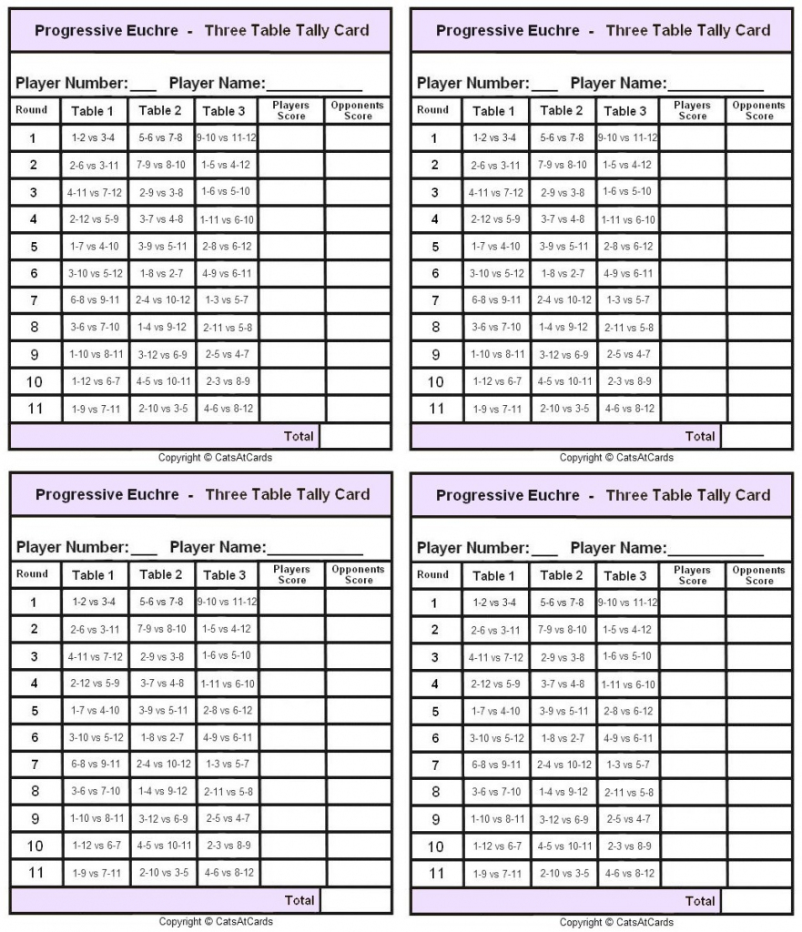 Euchre Score Cards For 8 Players