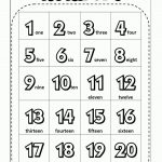 1 20 Number Chart For Preschool | English Activities | Kids English | Number Word Flash Cards Printable 1 20