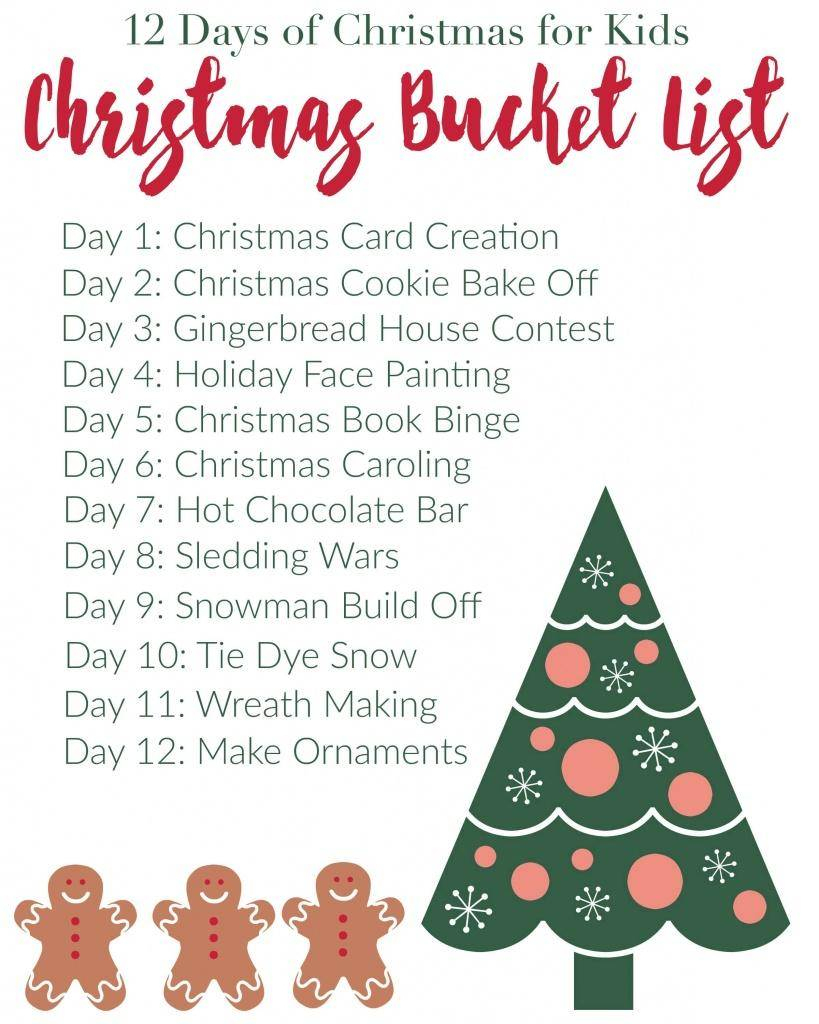 12 Days Of Christmas For Kids |Free Printable Bucketlist | 12 Days Of Christmas Cards Printable