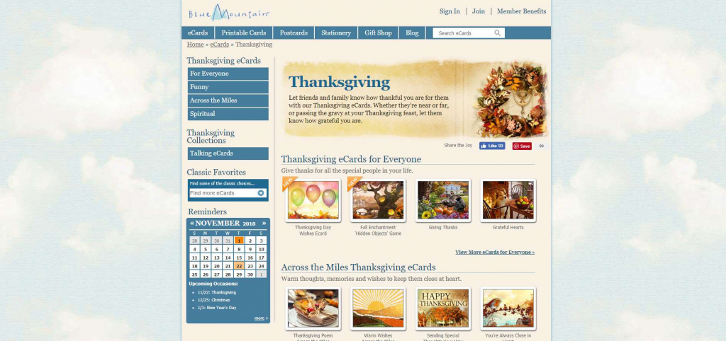15 Favorite Sites For Sending Jib Jib Thanksgiving Ecards | Blue Mountain Printable Cards