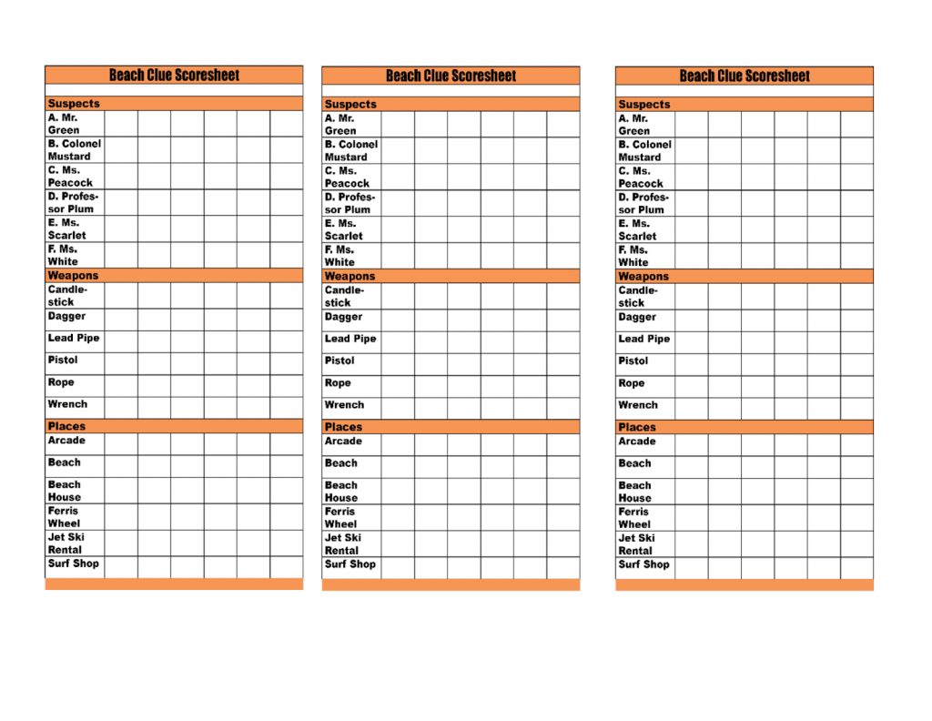 Cluedo Score Sheets Printable