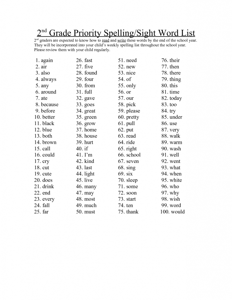 6th grade sight words printable