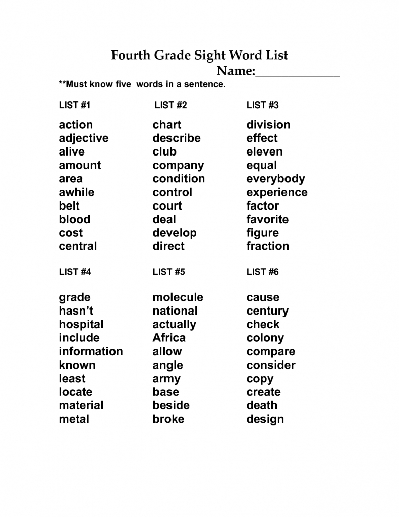 4Th Grade Sight Words Printable | Fourth Grade Sight Word List | 4Th | 4Th Grade Sight Words Flash Cards Printable
