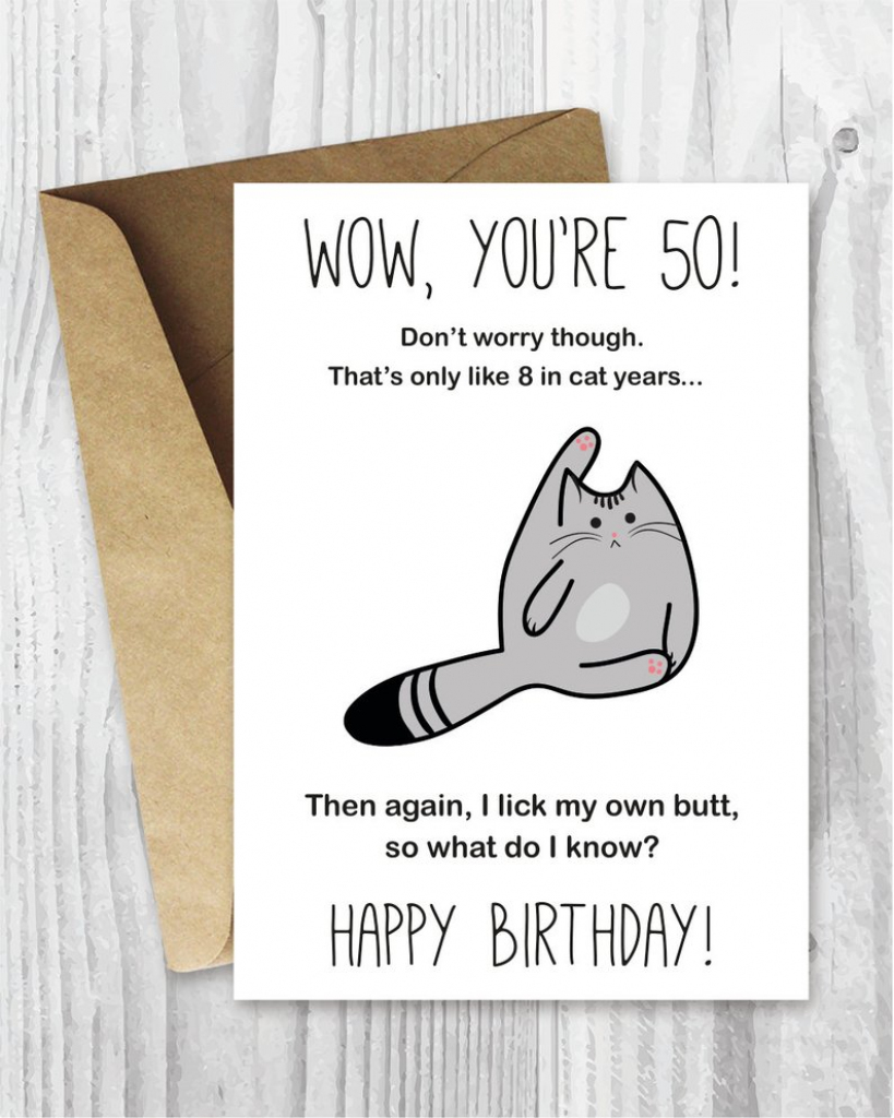 50Th Birthday Card Printable Birthday Card Funny Cat | Etsy | Free Printable 50Th Birthday Cards Funny