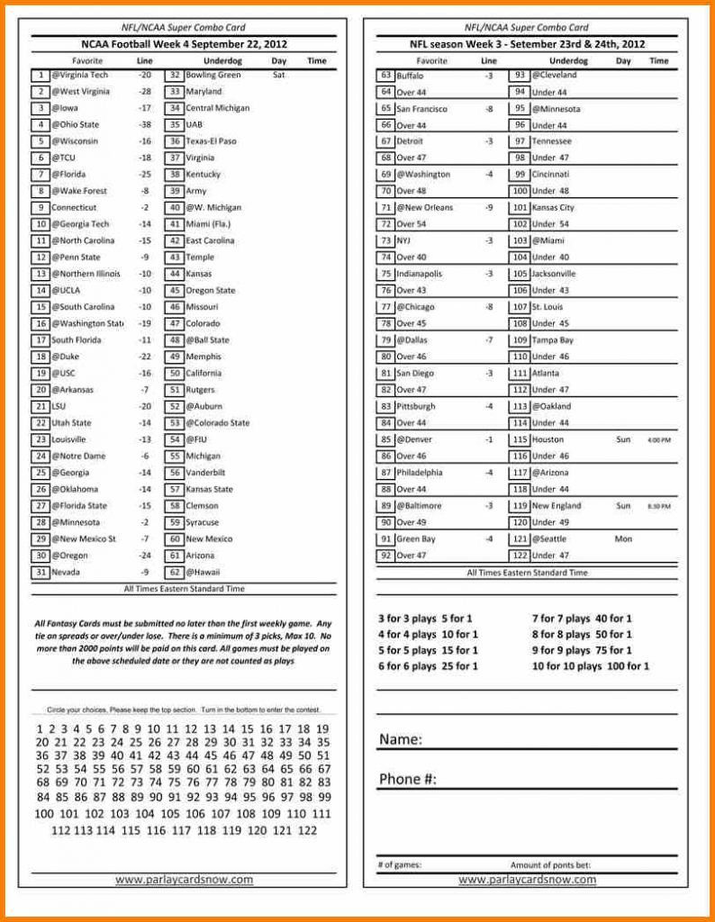 6+ Football Parlay Sheets | Mael Modern Decor | Football Parlay Cards Printable