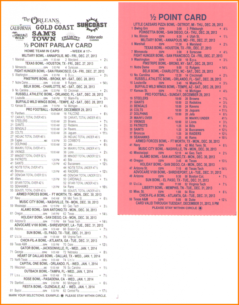 6+ Football Parlay Sheets | Mael Modern Decor | Football Parlay Cards Printable