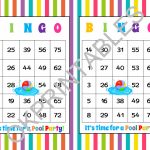 60 It's Time For A Pool Party! Bingo Cards   Printable Pool Party | Printable Number Bingo Cards 1 75