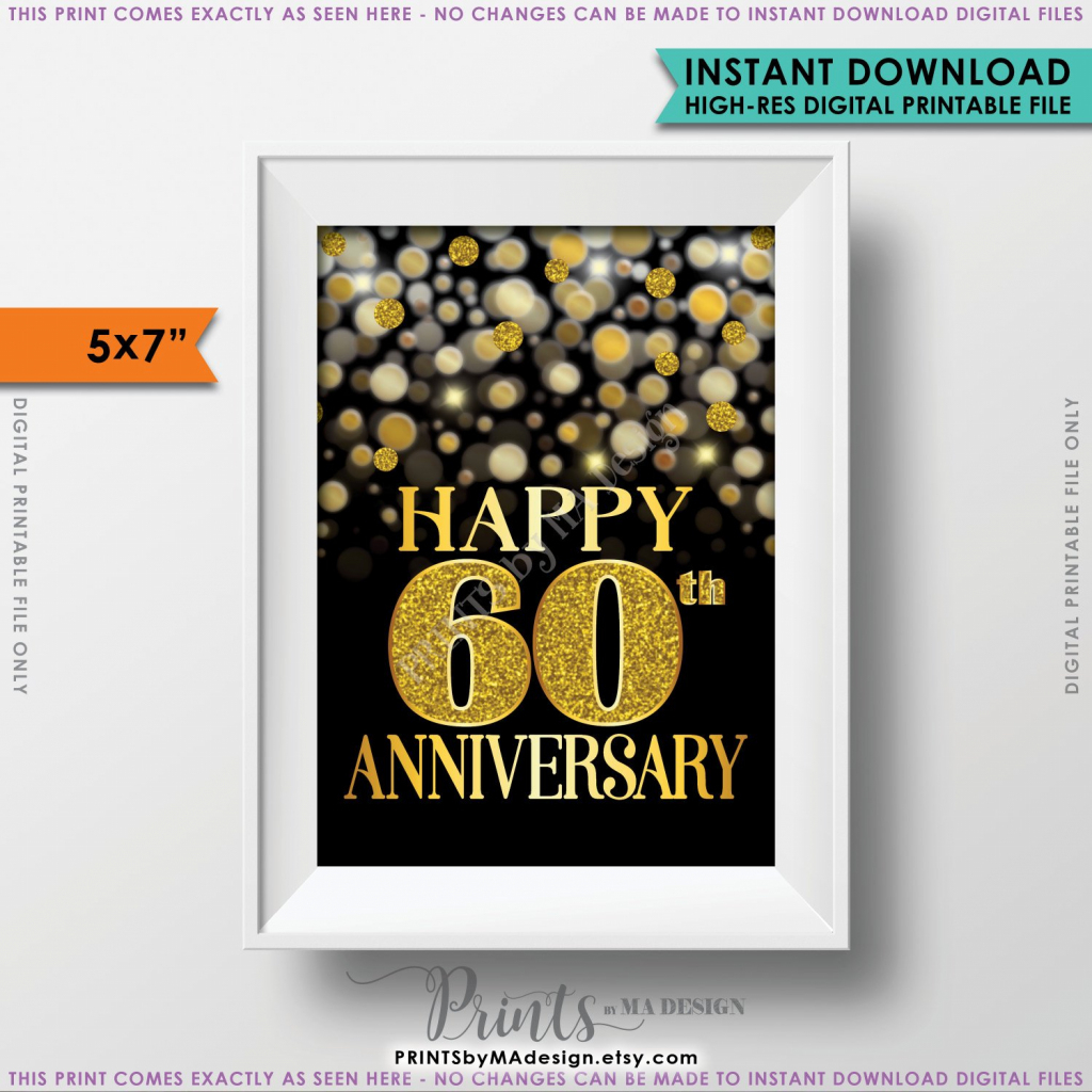 60Th Anniversary Card Black &amp; Gold Glitter 60Th Golden Bokeh | 60Th Anniversary Cards Printable
