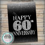 60Th Anniversary Card Black & Silver Glitter 60Th Wedding Anniversary | 60Th Anniversary Cards Printable