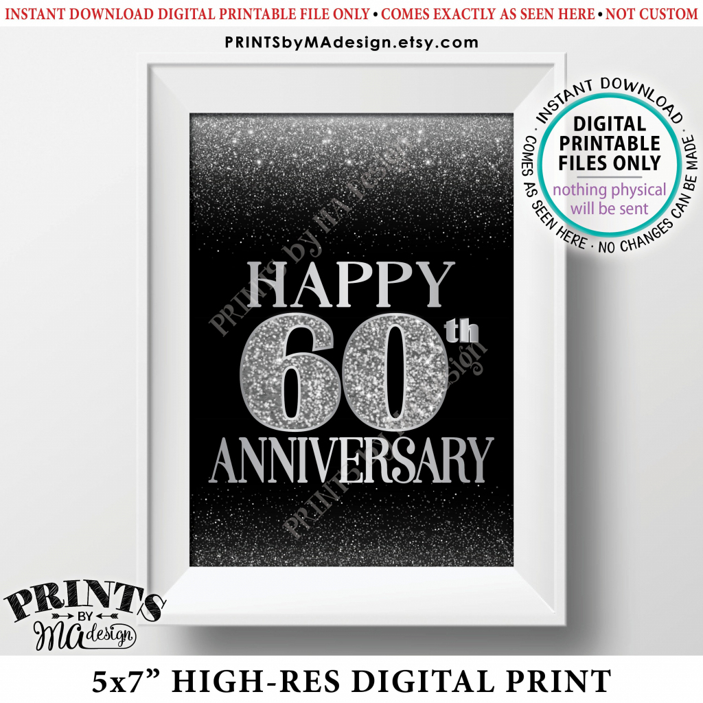 60Th Anniversary Card Black &amp;amp; Silver Glitter 60Th Wedding Anniversary | 60Th Anniversary Cards Printable