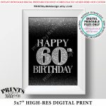 60Th Birthday Card Black & Silver Glitter 60Th B Day Bokeh, Turning | Printable 60Th Birthday Cards
