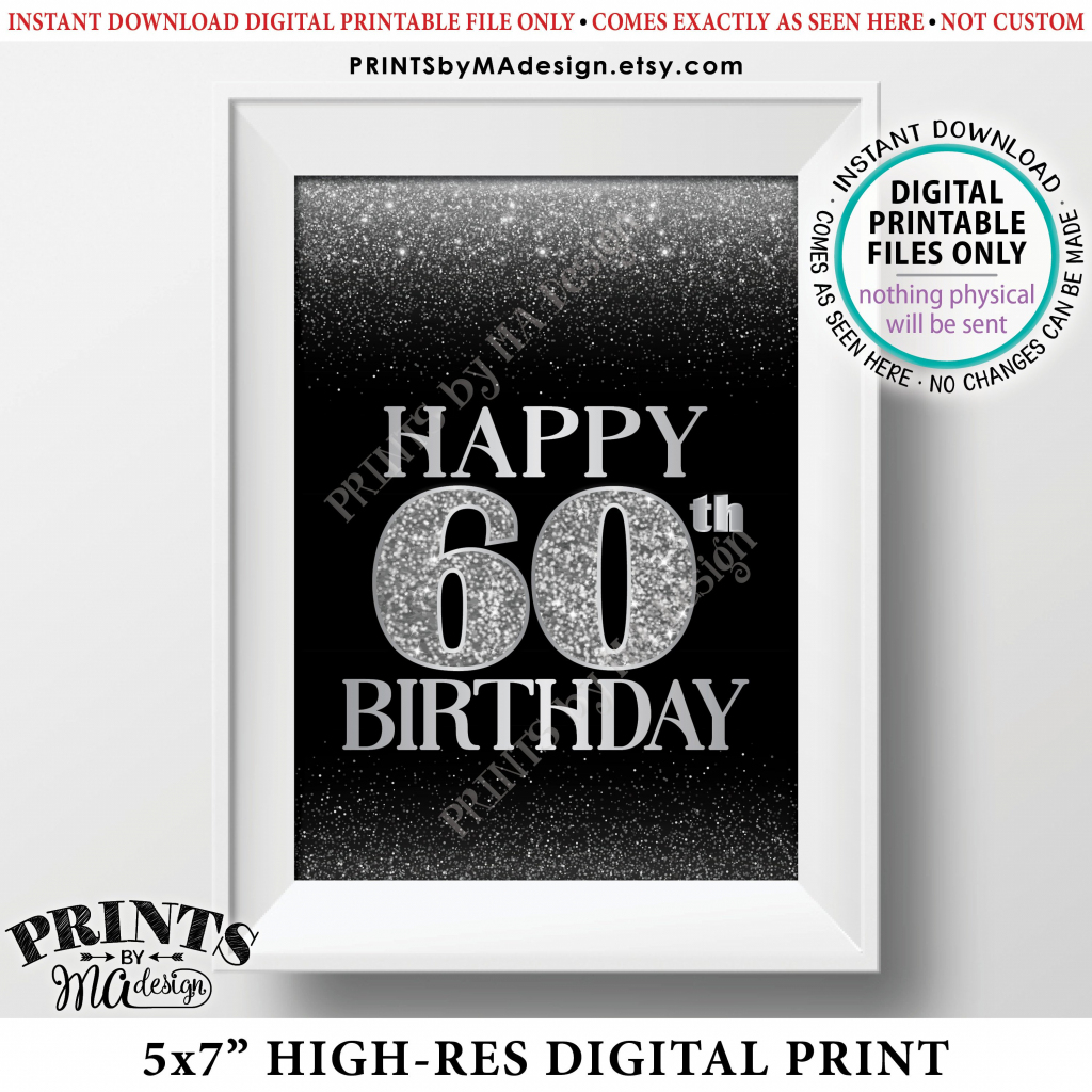 60Th Birthday Card Black &amp;amp; Silver Glitter 60Th B-Day Bokeh, Turning | Printable 60Th Birthday Cards
