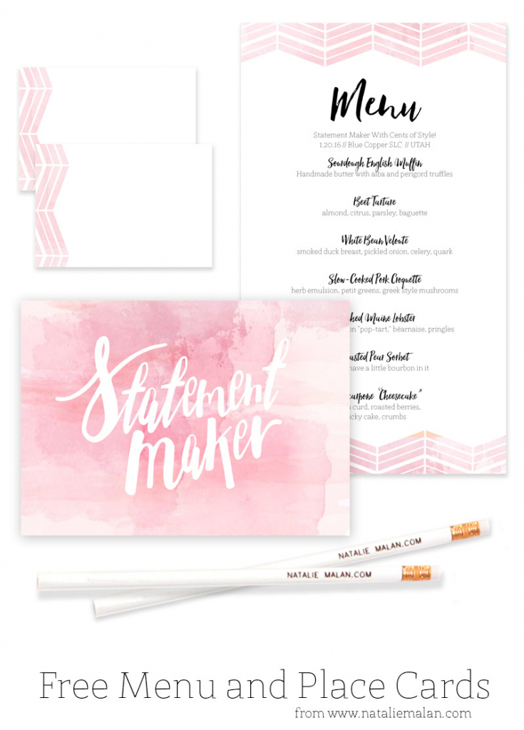 Alt Dinner Free Watercolor Menu And Place Cards - Natalie Malan | Free Printable Place Cards