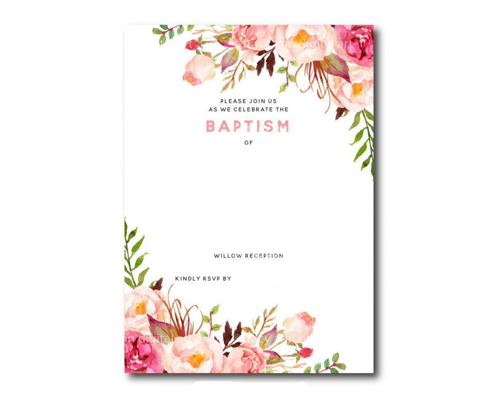 Awesome Free Template Free Printable Baptism Floral Invitation | Free Printable Baptism Greeting Cards