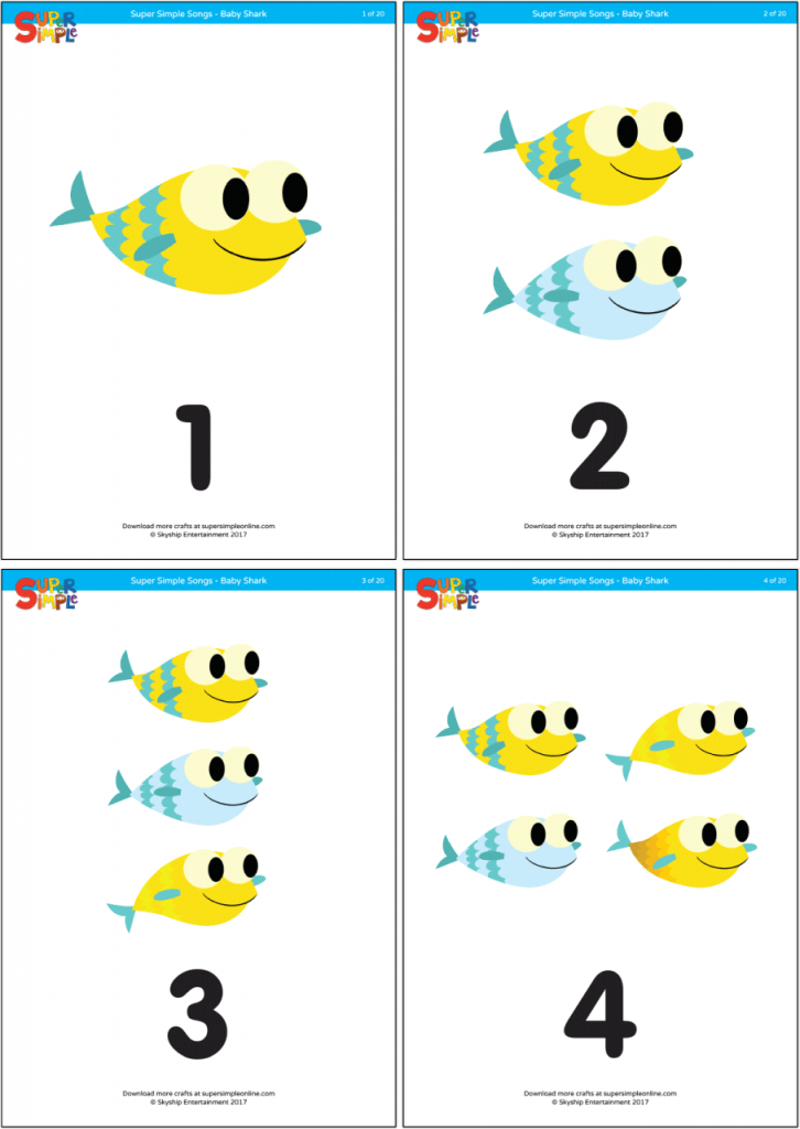 Baby Shark - Counting Flashcards - Super Simple | Printable Baby Flash Cards