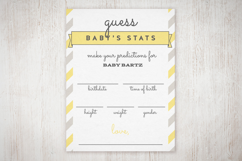 Baby Shower &amp;quot;guess The Stats&amp;quot; Free Printable | The Little Umbrella | Baby Shower Printable Prediction Cards