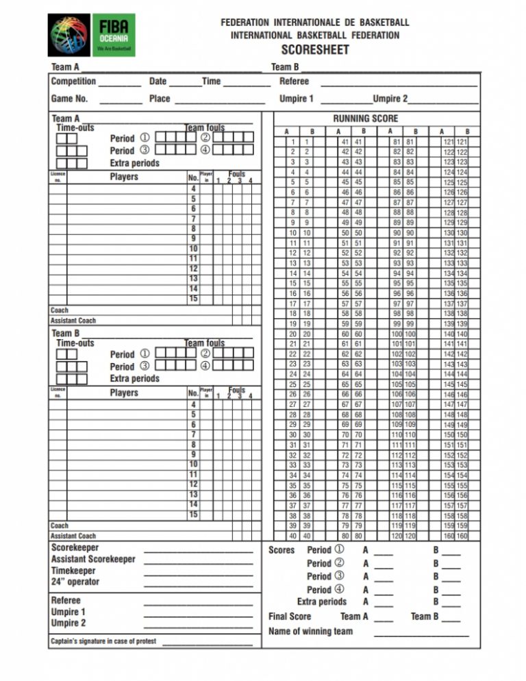 Basketball Score Sheet Free Download Create Edit Fill Print