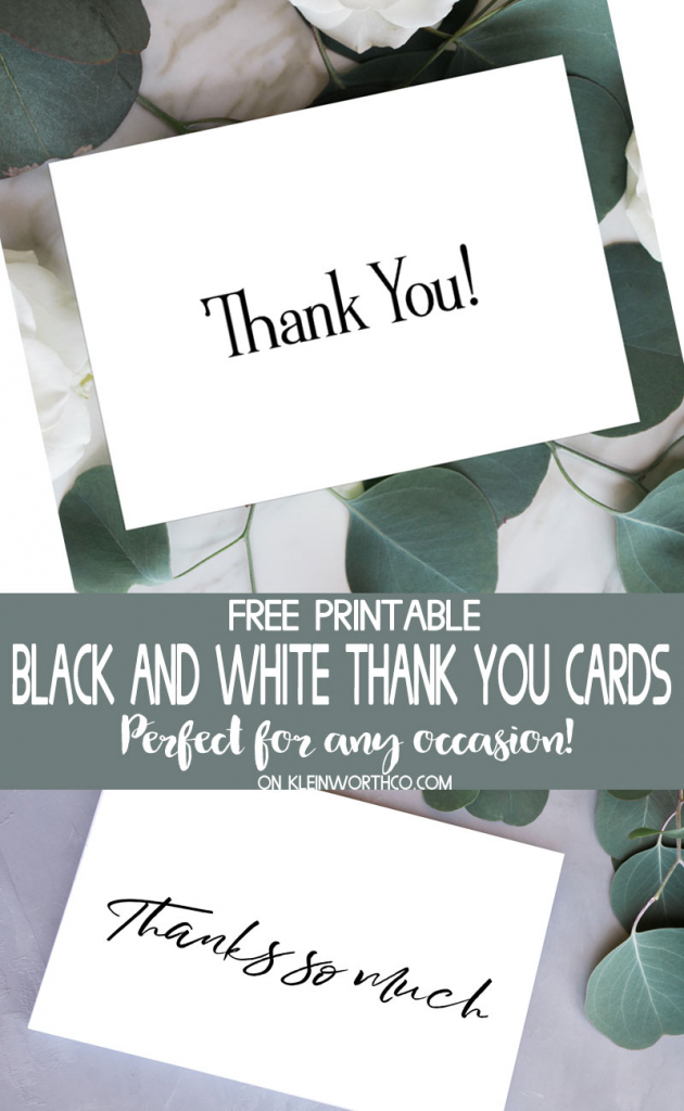 Black &amp;amp; White Thank You Cards - Free Printable - Kleinworth &amp;amp; Co | Free Printable Thank You Cards Black And White