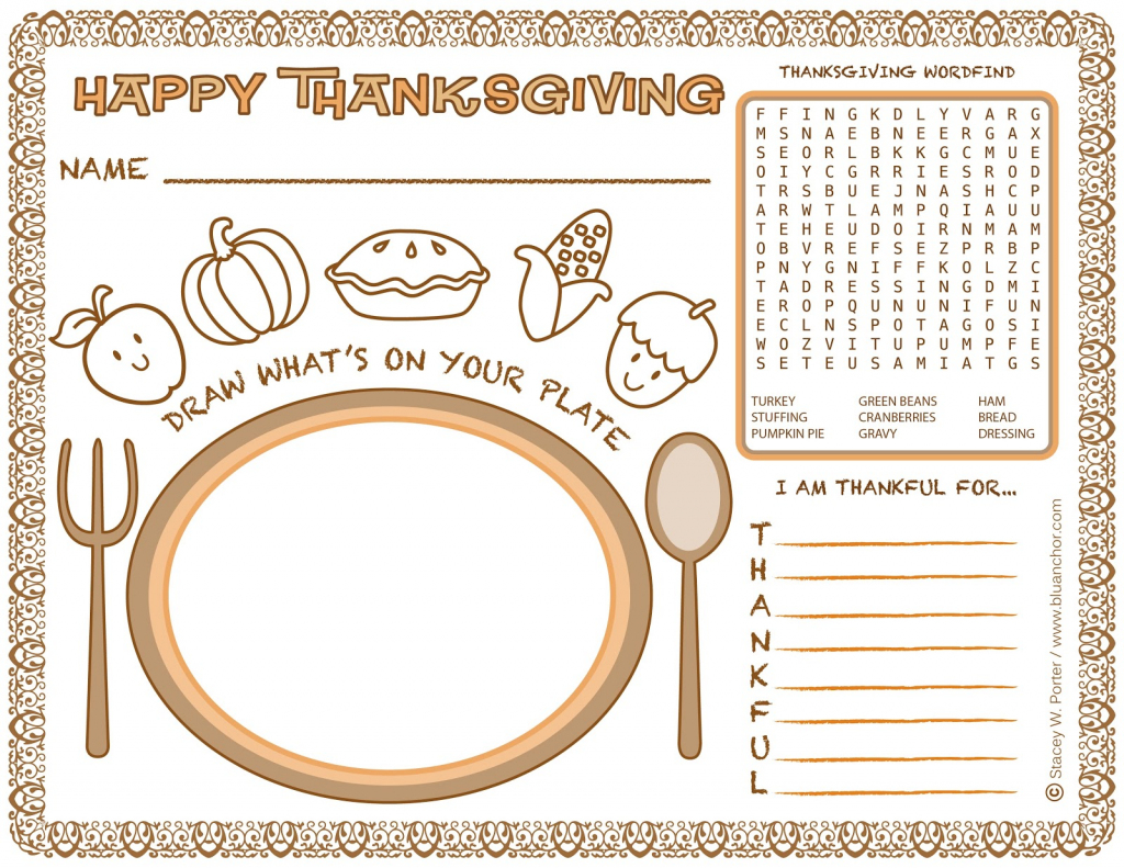 Blu Anchor: Free Thanksgiving Kids Activity Place Mat/activity Sheet | Printable Thanksgiving Place Cards For Kids