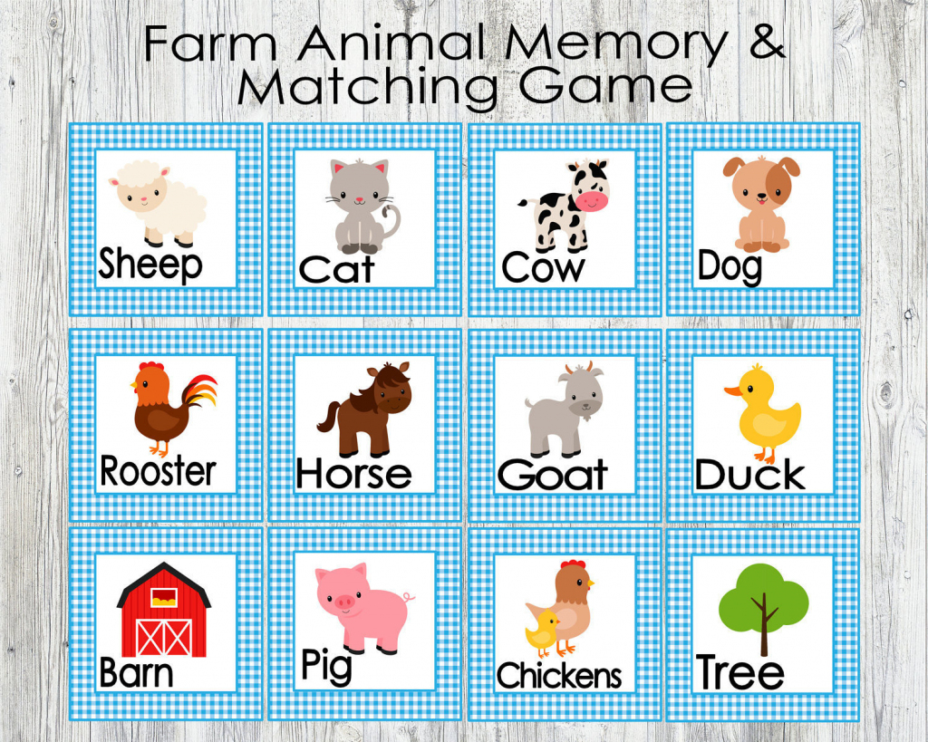 Blue Farm Animal Matching And Memory Game. Printable Game For | Etsy | Animal Matching Cards Printable