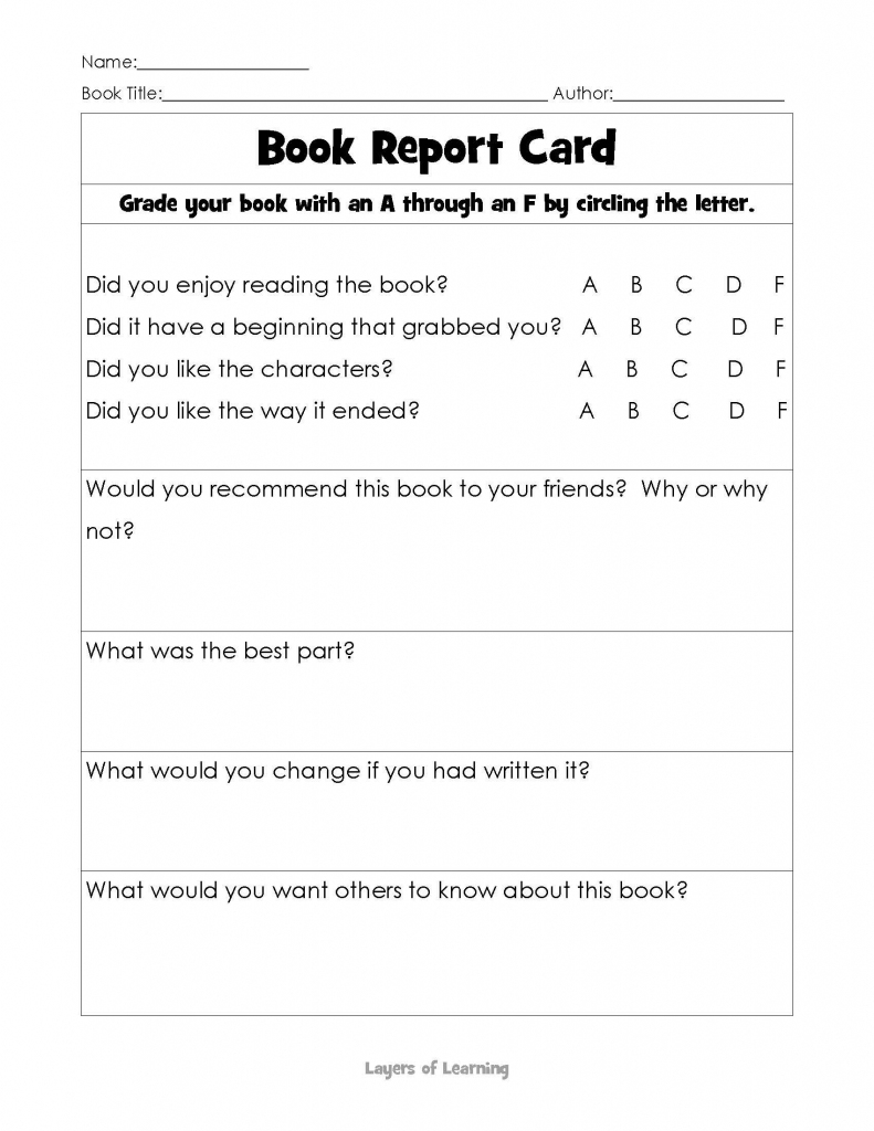 Book Report Cards | Reading | Books, Improve Reading Skills | Free Printable Grade Cards