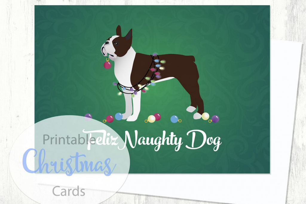 Boston Terrier - Brown - Dog Christmas Card From The Breed | Christmas Cards For Dogs Printable