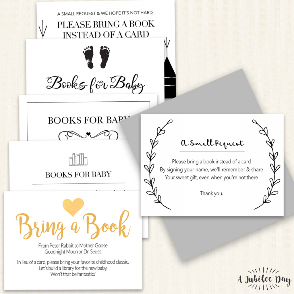Bring Book Request Card (6 Designs!) - A Jubilee Day | Bring A Book Instead Of A Card Free Printable