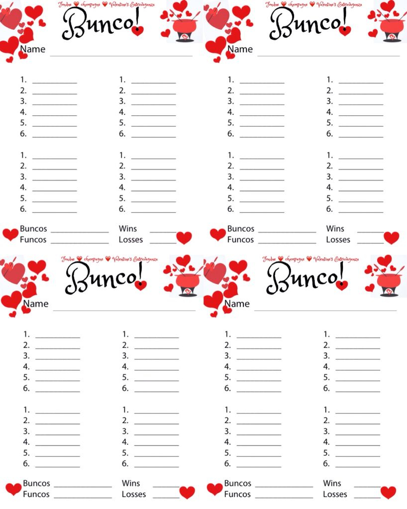 Bunco Free Printable Valentine&amp;#039;s Fondue Champagne Score Sheet | Printable Bunco Score Cards Free