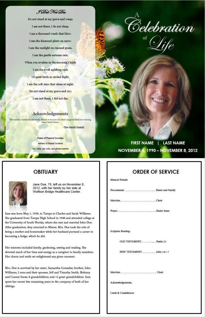 Butterfly Memorial Program | Memorials | Funeral Memorial, Memorial | Printable Memorial Cards For Funeral