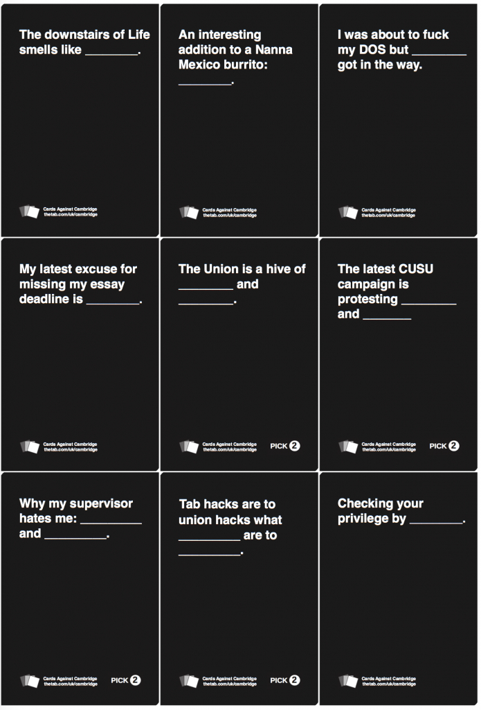 Cards Against Cambridge - University Of Cambridge | Cards Against Humanity Printable