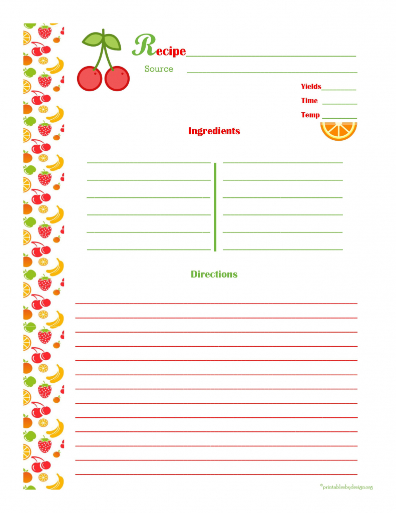 Cherry &amp;amp; Orange Recipe Card - Full Page | Cool Recipe Cards | Recipe | Homemade Card Templates Printable