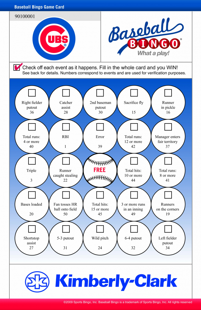 Chicago Cubs Baseball Bingo Game Card Www.playsidelinesports | Printable Chicago Cubs Birthday Cards