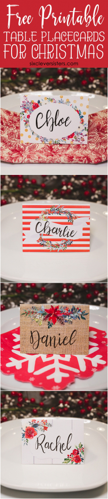 Christmas Table Place Cards { Free Printable} - Six Clever Sisters | Christmas Table Name Cards Free Printable