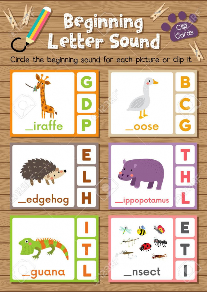 Clip Cards Matching Game Of Beginning Letter Sound G, H, I For | Animal Matching Cards Printable