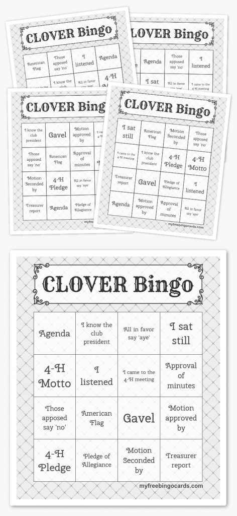 Clover Bingo | 4H | Free Printable Bingo Cards, Free Bingo Cards | Printable Bingo Cards 4 Per Page