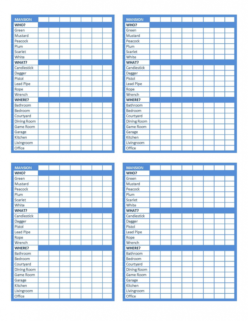 Cluedo Score Sheets Printable