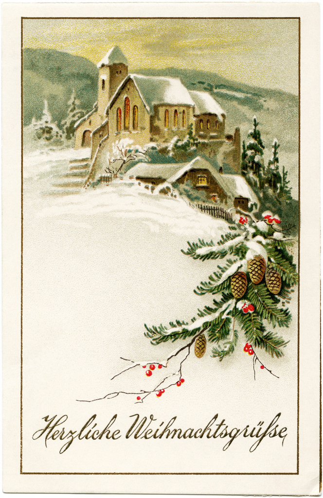 Country Church Scene~ Free Christmas Graphic - Old Design Shop Blog | Free Printable German Christmas Cards