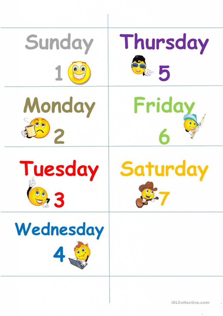 Days Of The Week Flash Cards Worksheet - Free Esl Printable | Free Printable Days Of The Week Cards