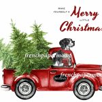 Digital Christmas Dog, Doggie Xmas, Red Pickup Truck, Pillow Image | Christmas Cards For Dogs Printable