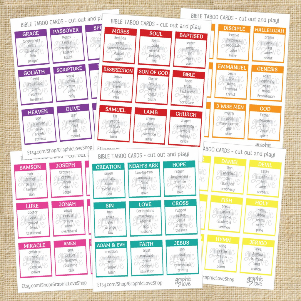 Digital Scripture Taboo Game 54 Printable Cards | Vacation Bible | Printable Card Games Pdf