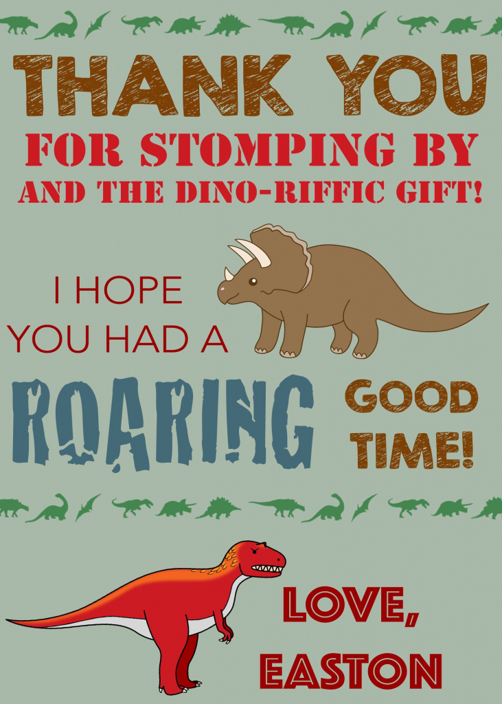 Dinosaur Thank You Card, Dinosaur Thank You Note, Dinosaur Birthday | Dinosaur Thank You Cards Printable