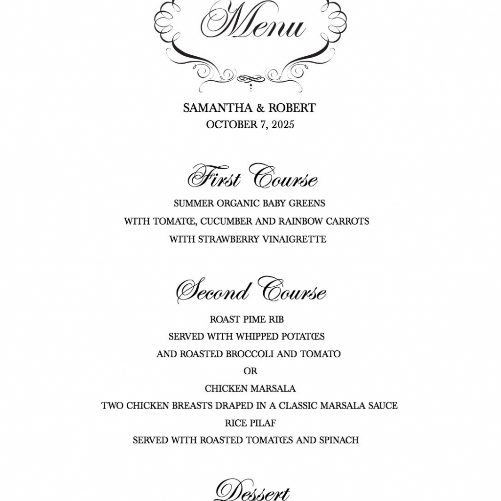 Download A Free Wedding Menu Template | Free Printable Wedding Menu Card Templates