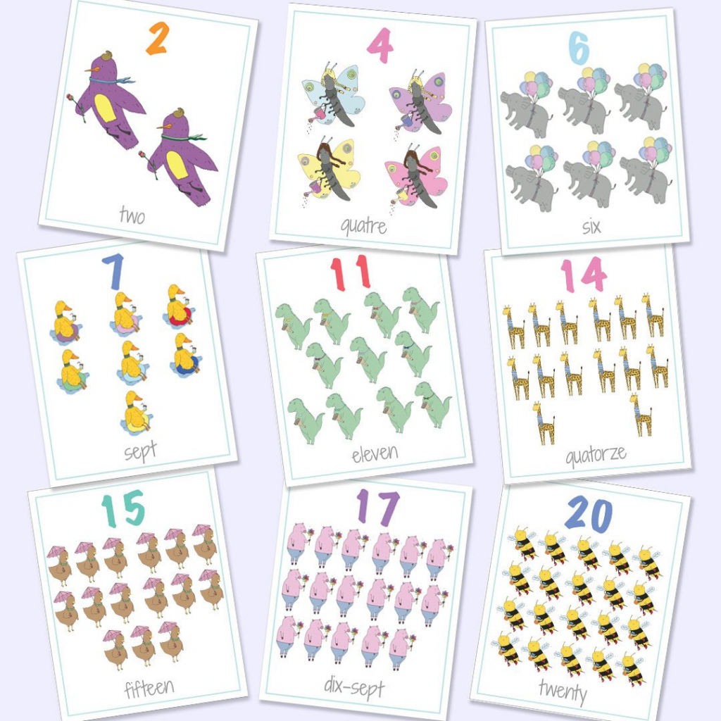 English French Bilingual Numbers Flash Cards 1-20 Printable | Etsy | Printable Number Cards 1 20
