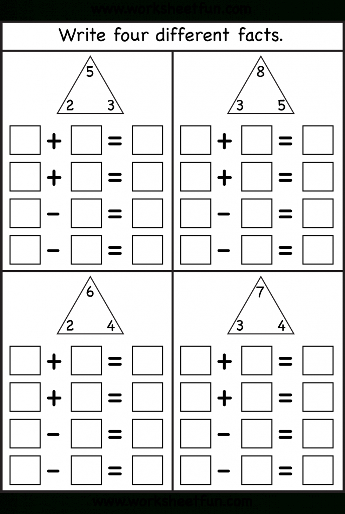 Fact Family - 4 Worksheets | Printable Worksheets | Math, Math | Triangle Flash Cards Addition And Subtraction Printable