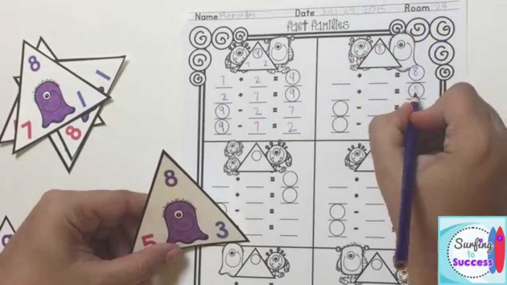 Fact Family Monsters - Youtube | Triangle Flash Cards Addition And Subtraction Printable