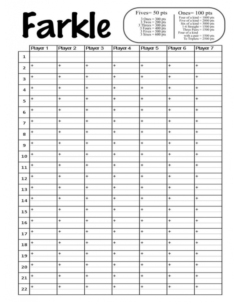 Farkle Score Card Printable