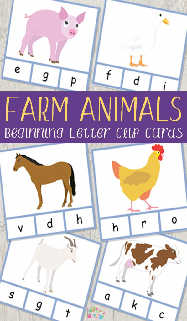 Farm Animals Beginning Letter Clip Cards - Itsy Bitsy Fun | Farm Animal Cards Printable