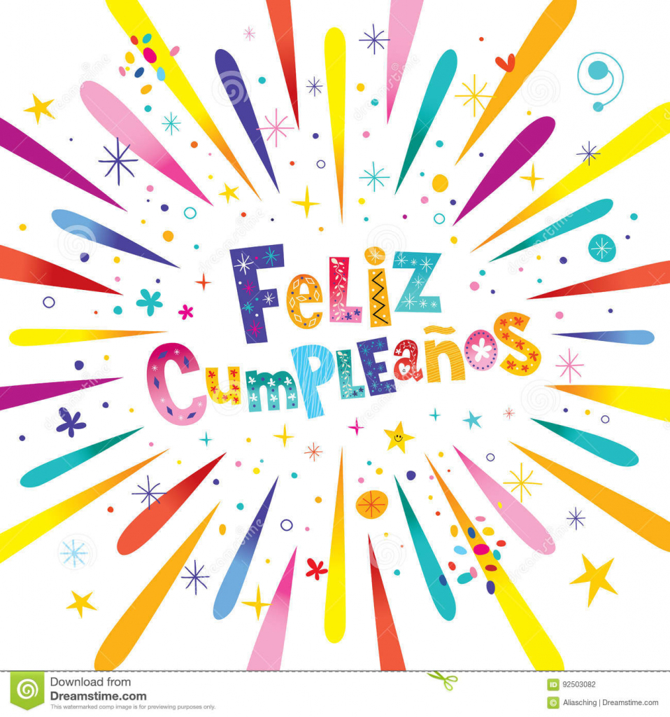 Feliz Cumpleanos Happy Birthday In Spanish Stock Vector | Happy Birthday In Spanish Card Printable