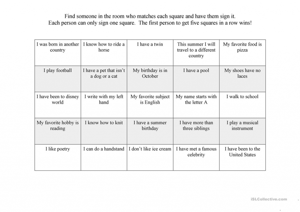 First Day Ice Breaker Bingo Worksheet - Free Esl Printable | Printable Icebreaker Bingo Cards