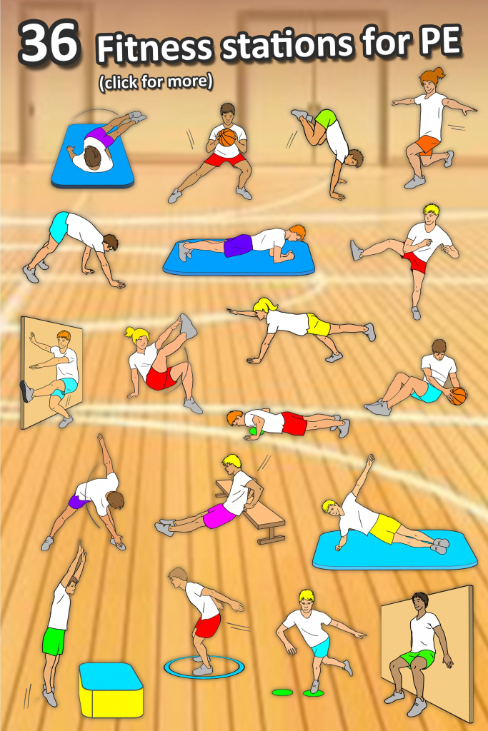 Fitness Circuit Station Cards 36 Pe Activities For Elementary Printable Fitness Station